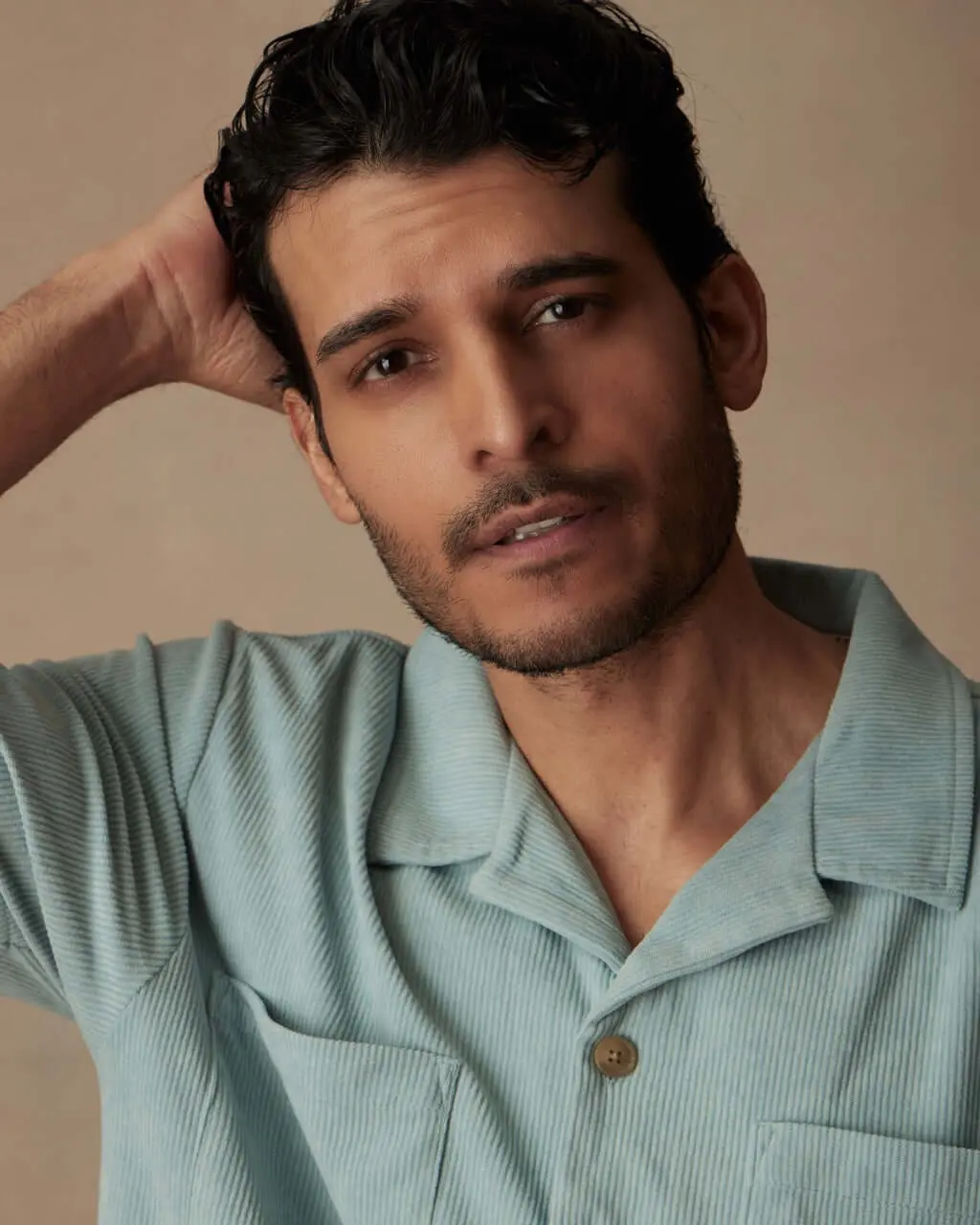 Short Sleeve Corduroy Cabana Shirt in Teal Mist