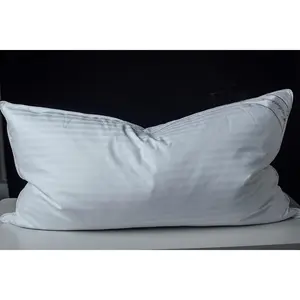 Goose Down Feather Soft Pillows One Pillow 100% Cotton Supportive Bed Pillow Stripe White Color King Size 20x36 inch