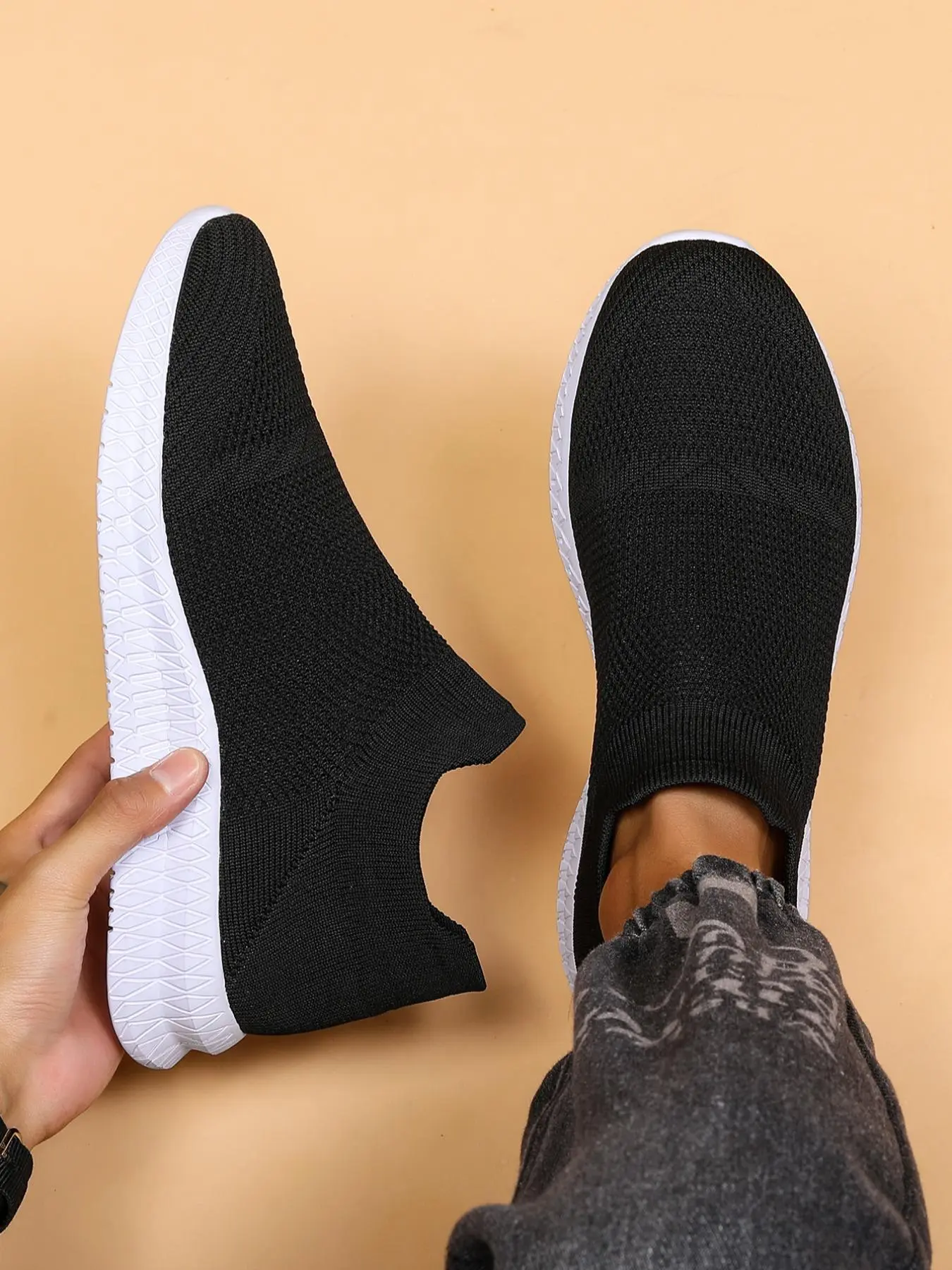 Men's Sporty Slip on Sock Sneakers, Casual Breathable Comfortable Knitted Running Shoes, Trendy All-match Sneakers for Daily Wear, Runner Athletic Shoe