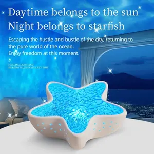 A-Sea Star Projection Lamp Ocean Waves Aurora Galaxy Seven-Color Adjustable Atmosphere Light Ceiling Night Light Aurora Projector Lamp, Ideal for Bathroom Bedroom Kids Room Girl Gift