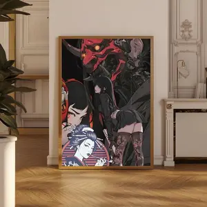 Cyberpunk Oni Anime Poster, Japanese Demon Mask Geisha Noir Wall Art Print, Dark Manga Aesthetic Decor, Tokyo Gothic Room Gift, Bedroom Wall