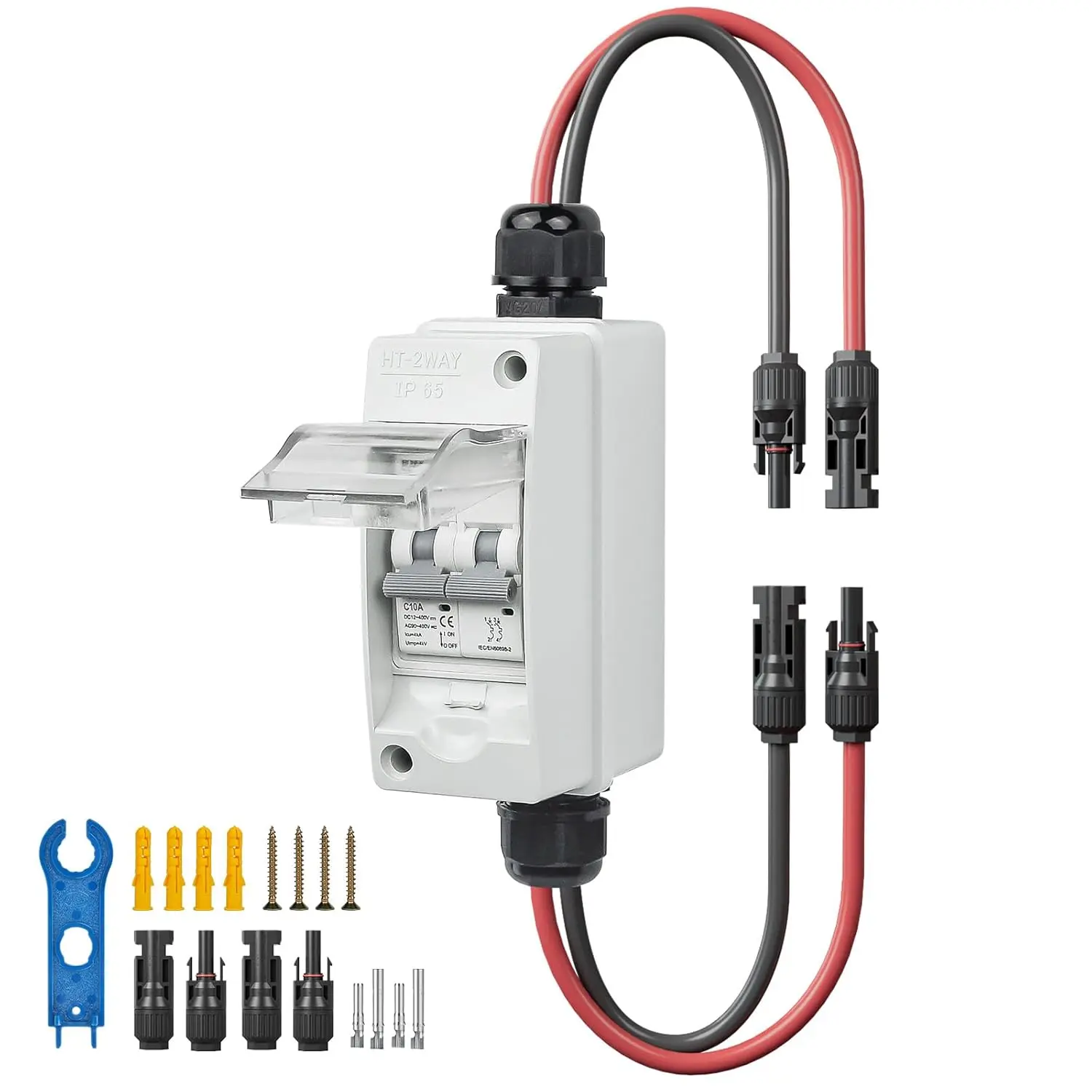 Safety Solar Panel Disconnect Switch, 400V DC/AC 10A PV Miniature Circuit Breaker, IP65 Outdoor Electrical Switch for Solar PV Homes & Battery Systems
