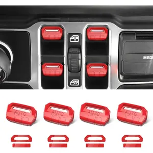 [Mother's Day Gift] 4PCS Upgraded Window Switch Button Cover Compatible with Jeep Wrangler JL JLU 2018-2025 and Gladiator JT 2020 2021 2022 2023 2024 2025 Wrangler 4xe Interior Accessories(Bright Red) Truck VehicleDD20BarkBouquet