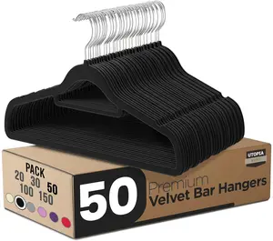 Utopia Home Premium Velvet Hangers - Non-Slip Clothes Hanger with Tie Bar - Black Hangers with 360 Degree Rotatable Hook - Heavy Duty Coat Hanger
