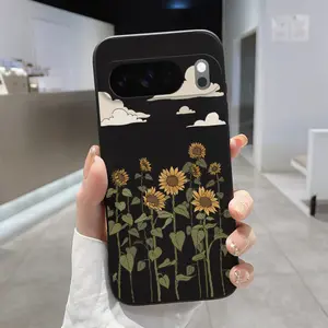 Sunflower Sky Pattern Rounded Edge Phone Case for Google Pixel 10 9 8 7 Pro A XL Shockproof Full Camera Protection Durable Slim Liquid Silicone Cover Smartphone Casing