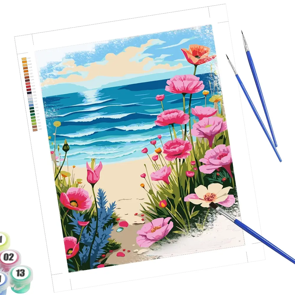 Seaside Oil Paint Number Kit for Adults, DIY Painting Set with Tools, Canvas Flower Art, Perfect Handmade Gift & Home Decor