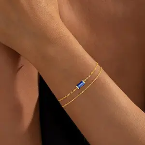 Birthstone Gold Bracelets for Women Girls Trendy - Dainty 18K Really Gold Filled Bracelet Layered Birthdstone Bracelets May Emerald Friendship Bracelets Jewelry Gifts for Mom Non Tarnish