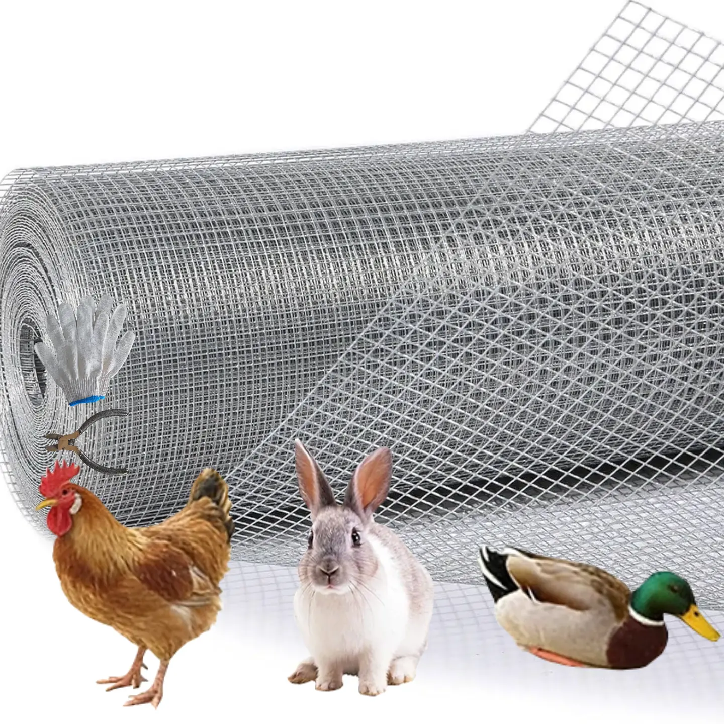 Hardware Cloth 1/2 inch 48 x 100ft Chicken Wire Fencing with Snips/Gloves, Hot-Dipped Galvanized After Welding Garden Plant Supports Welded Metal Chicken Wire Poultry Animal Netting Cage Screen, with Gloves