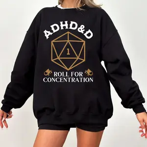 ADHD&D Roll For Concentration Sweatshirt, ADHD Unisex Tee DnD Shirt, Dungeons And Dragons Dnd T-Shirt, DnD Vintage Tee, RPG Gift, Dungeons And Dragons Dnd Sweatshirt