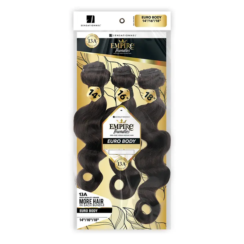 Sensationnel Virgin Human Hair Bundles - Empire Weave 3X Multi Pack, Long Loose Wave, Shed-Free, Natural Look Euro Body Hair Extensions, Unisex