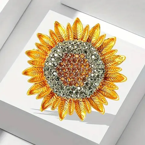 Elegant Sunflower Rhinestone Sparkling, Ladies' Floral Pin, Brooch Pin Clip, Fashionable Accessory, Perfect for Dresses &, Unique Gift Idea, Jewelry