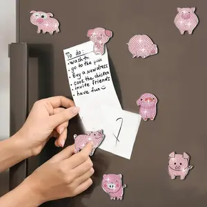 Cute Pig Design Magnetic Fridge Sticker, 8 Counts/set DIY Diamond Arts Colorful Painting Kit, Multifunctional DIY Decoration for Refrigerator, Car, Whiteboard, Notes, Memos, Photos and Gifts, Refrigerator Decorating Magnet