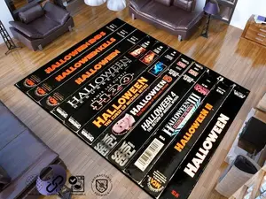 Horror Movie Themed Rug, Nostalgic Retro Style Rug, Vhs Case Themed Horror Rug, Home Theater TV Room Rug