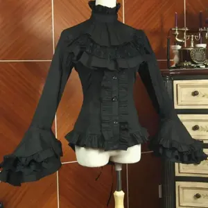Women’s Japanese Gothic Lolita flared-sleeve blouse/top, Y2K aesthetic, lace ruffle patchwork, loose fit, basic womenswear