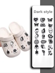 Punk Rock Style White and Black Heart & Cartoon Face & Letter Design Shoe Charm, New Trend Gothic Design Shoes Charm for Shoes Decoration, Fashion Shoes Accessories for Shoes Decor As Gift