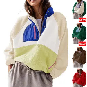 SCUSTY Women’s Lightweight Fleece Pullover Jacket Cropped Fall Winter Fuzzy Sherpa Jacket Sweatshirt Coat with Pockets