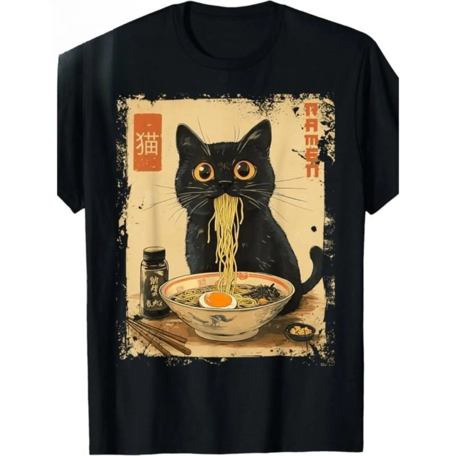 100% Cotton Stylish Vintage Kawaii Cat Ramen Graphic T-Shirt For 100 Cotton Comfortable Crew Neck Short Sleeve Casual Top With Heat Transfer Print Regular Fit All Season Wear Made In USA T-Shirt For Men and Women,Monaco