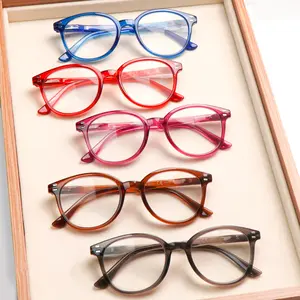 5-Piece Solid-Color Blue Light Blocking Reading Glasses Round Frames Suitable For Men And Women Spring Hinge Design Durable Lenses Timeless Style Fashion Accessory For Everyday Wear