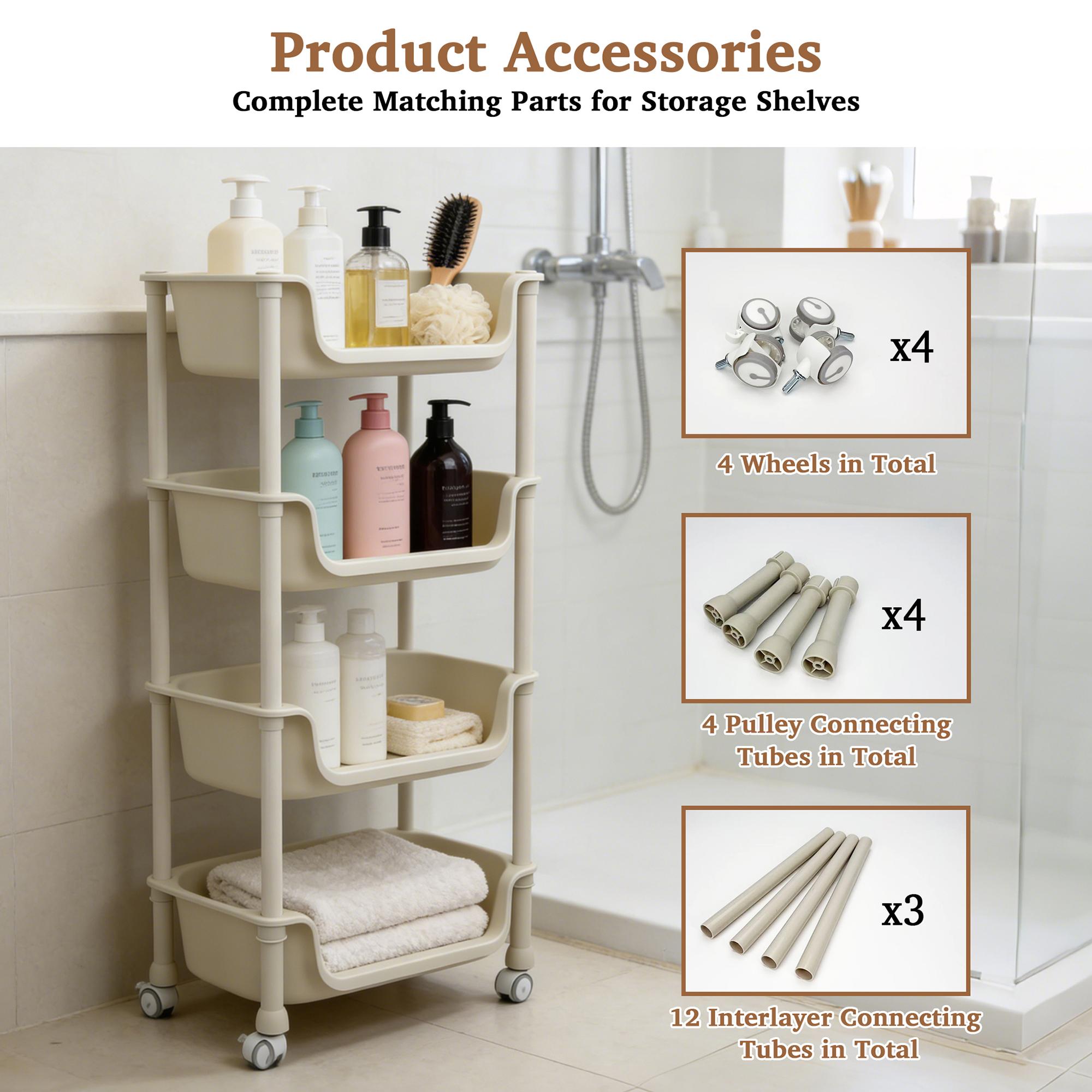 Multifunctional Multi-Layer Plastic Storage Cartwith Wheels, Layered Shelf Organizer for BedroomKitchen Bathroom Living Room, AdjustableStanding Shelf Suction Cup Sponge Holder for Kitchen Sink semiannual sale 2025 easy install kit glove clip cas oz sce