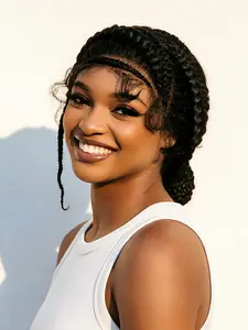 New Trendy HD Full Lace Braid Wig, Large Multi-Strand Braided Headband Wig, Unisex Fashion Hairpiece, Women's Stylish Braids, Synthetic Wigs