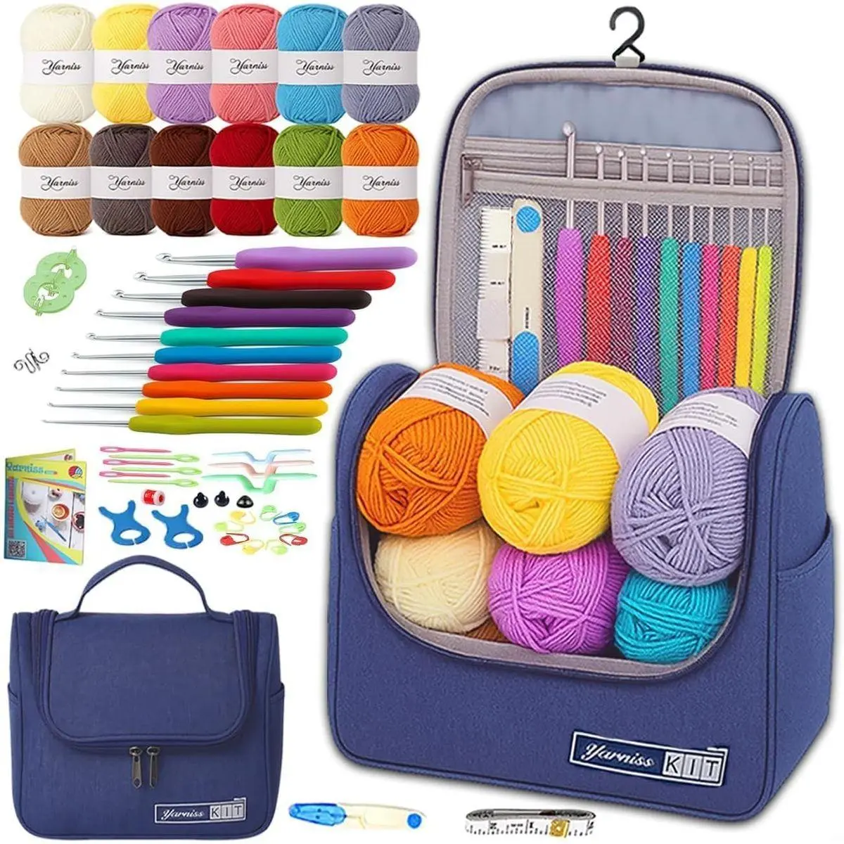 Crochet Kits for Beginners,All in One Crochet Kits with 840 Yards Crochet Yarn,Ergonomic Crochet Hooks Set with Yarn for Adults,Navy