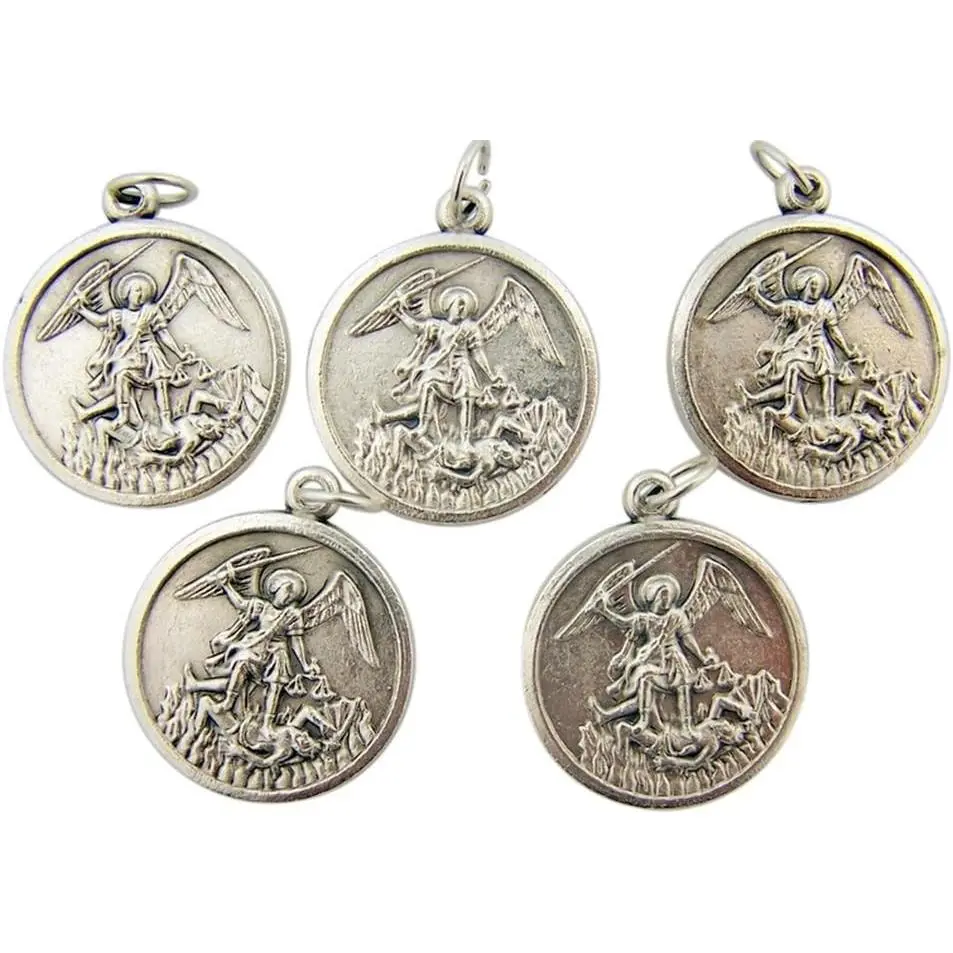 Silver Toned Archangel Saint Michael Medals Lot of 5 1 1/4 Inch Religious Gifts
