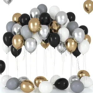 Black and Gold Silver Balloons,70pcs 12 Inch White Grey Metallic Gold and Silver Balloon for Birthday Wedding Anniversary Graduation 2025 New Year Valentines Party Decorations,Black Silver