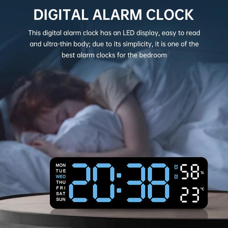 LED Digital Wall Clock Decorative, 10" Digital Alarm Clocks for Bedrooms, Digital Clock Large Display with Temperature/Countdown/Auto Dimmer/Snooze - 12/24H, Modern Wall Clock DigitalLight Set Light Set Blue(White) Decoration Items Home Goods