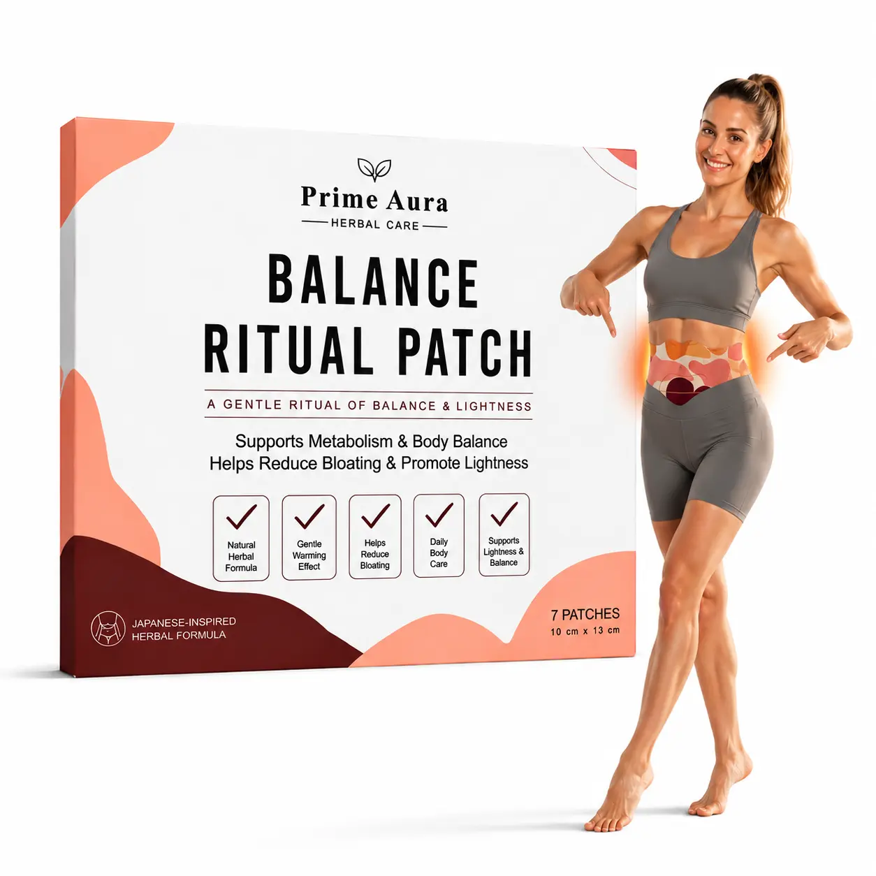 Herbal Balance Patch for Waist & Body, Japanese Inspired Balance Patches, Non-Irritating for Stomach & Daily Use, Breathable Snatch Patch Design for Work, Travel & Night Routine(7pcs)