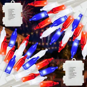 2 Pack 100 LED 4th of July Lights, 17.4Ft Patriotic Red White and Blue Lights  Operated 8 Modes & Timer Indoor Outdoor for Patio Party Memorial Day Independence 4th of July Decorations