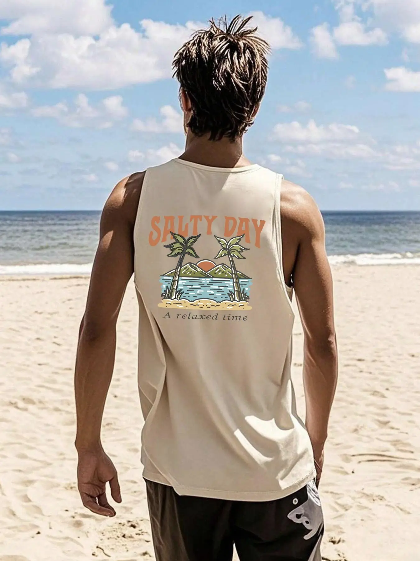 Men's Regular Fit Tropical Print Round Neck Tank Top, Casual Comfy Sleeveless Top for Summer, Fashion Men's Clothes for Beach Vacation, Menswear, Outdoor