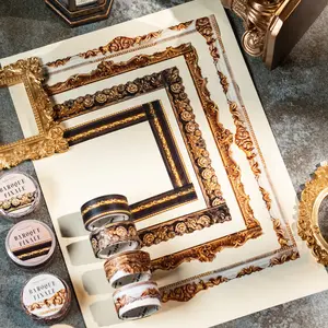 Baroque Frame Pet Tape for DIY Scrapbooking, Decorative Washi Tape for Journaling, Journals and Albums, High-Quality Collage Tape Roll