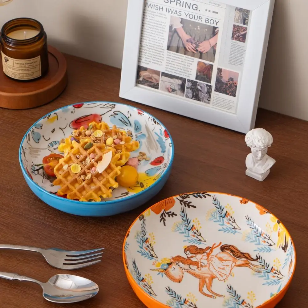 Cute Animal Pattern Ceramic Dinner Plate, 2 Counts Modern Western Style Dinner Plate, Household Tableware for Home Kitchen Dining Room