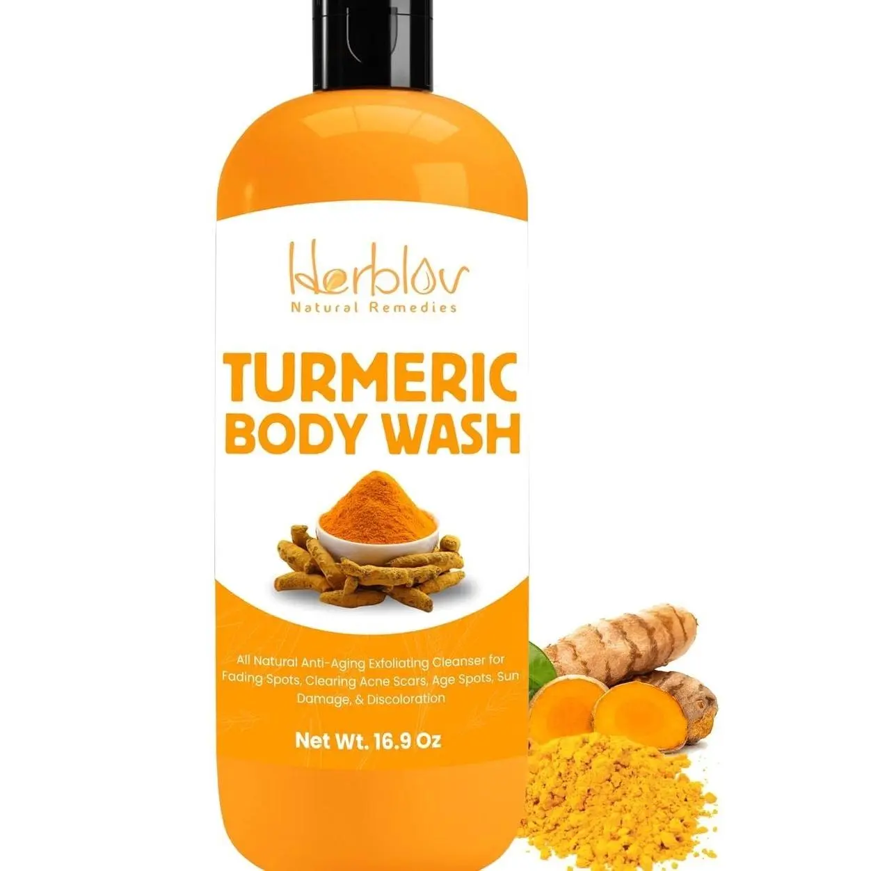 Turmeric Body Wash – Skin Brightening Liquid Soap for Discoloration – Natural Anti Aging Exfoliating Turmeric Body Wash for Spots, Acne, Sun Damage – Bath Soap Skincare