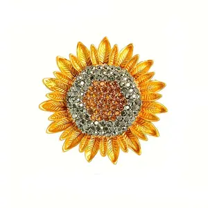Yellow Rhinestone Sunflower Brooch Pin