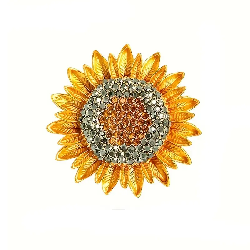 Yellow Rhinestone Sunflower Brooch Pin