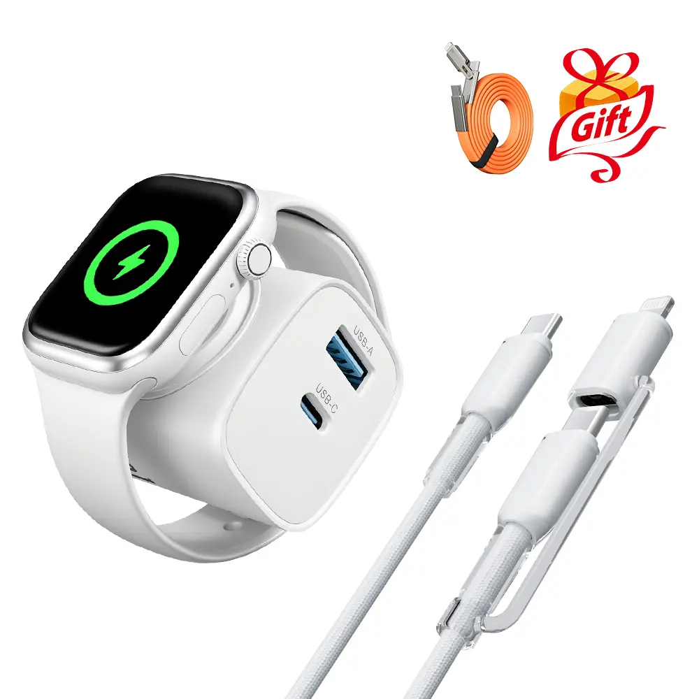 OOI 3-in-1 Magnetic Charging Blocks Compatible with Apple Watch, iPhone, AirPods & More, USB-C + USB-A Fast Charger Adapter with 2-in-1 USB-C/Lightning Cable, Compact Travel Charger, Multiple Options Available, Back to School tiktokshopbacktoschool