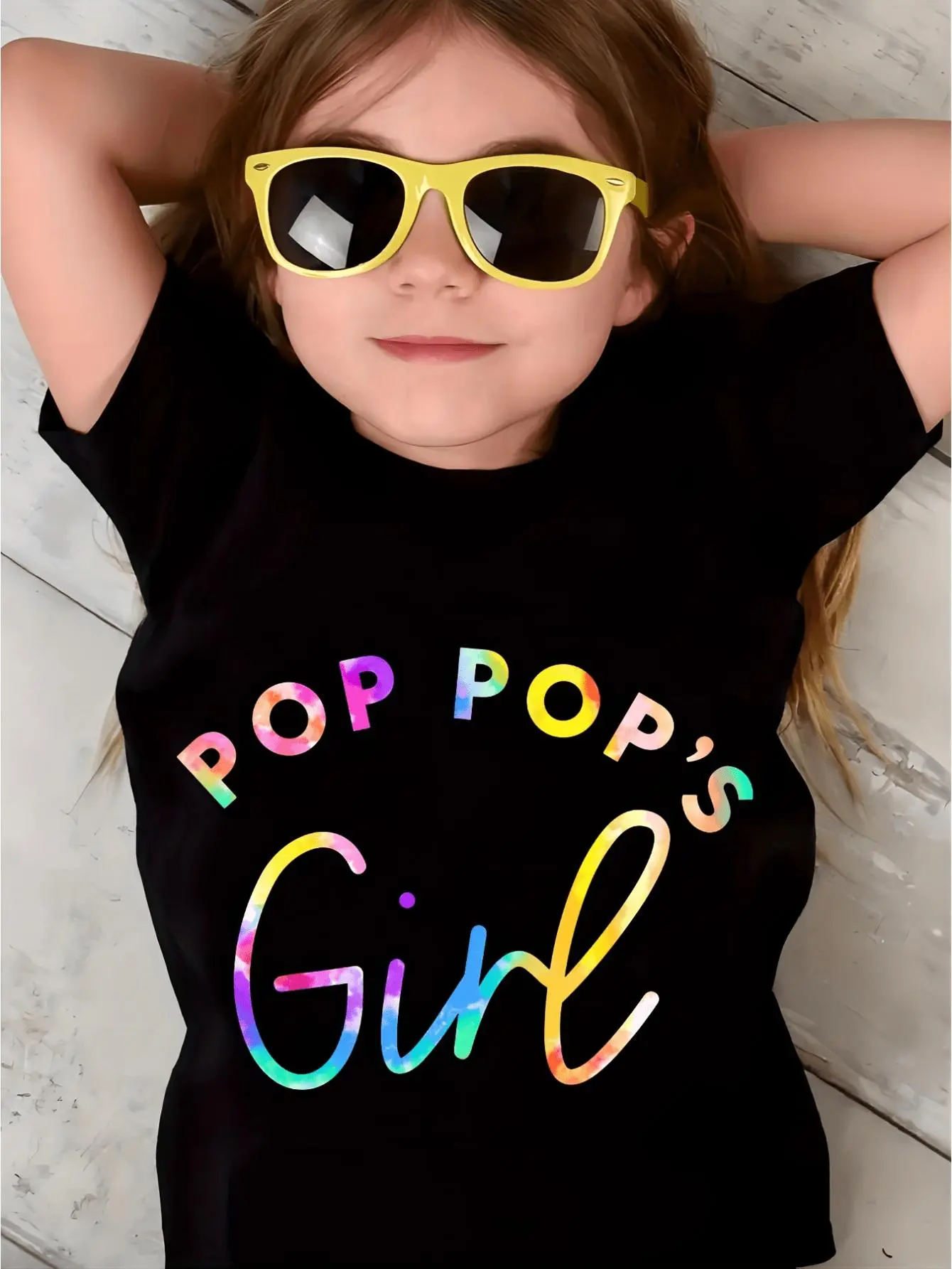 POP POP'S GIRL Print Tee, Girls Comfy & Trendy T-shirt For Spring & Summer, Girls Clothes For Outdoors