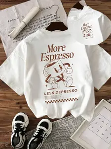White Oversized "More Espresso LESS DEPRESSO" Retro Cartoon Coffee Tee - 2026 Trending Coffee Healing Streetwear, Soft Cotton Fabric Perfect for Coffee Runs & Daily Looks