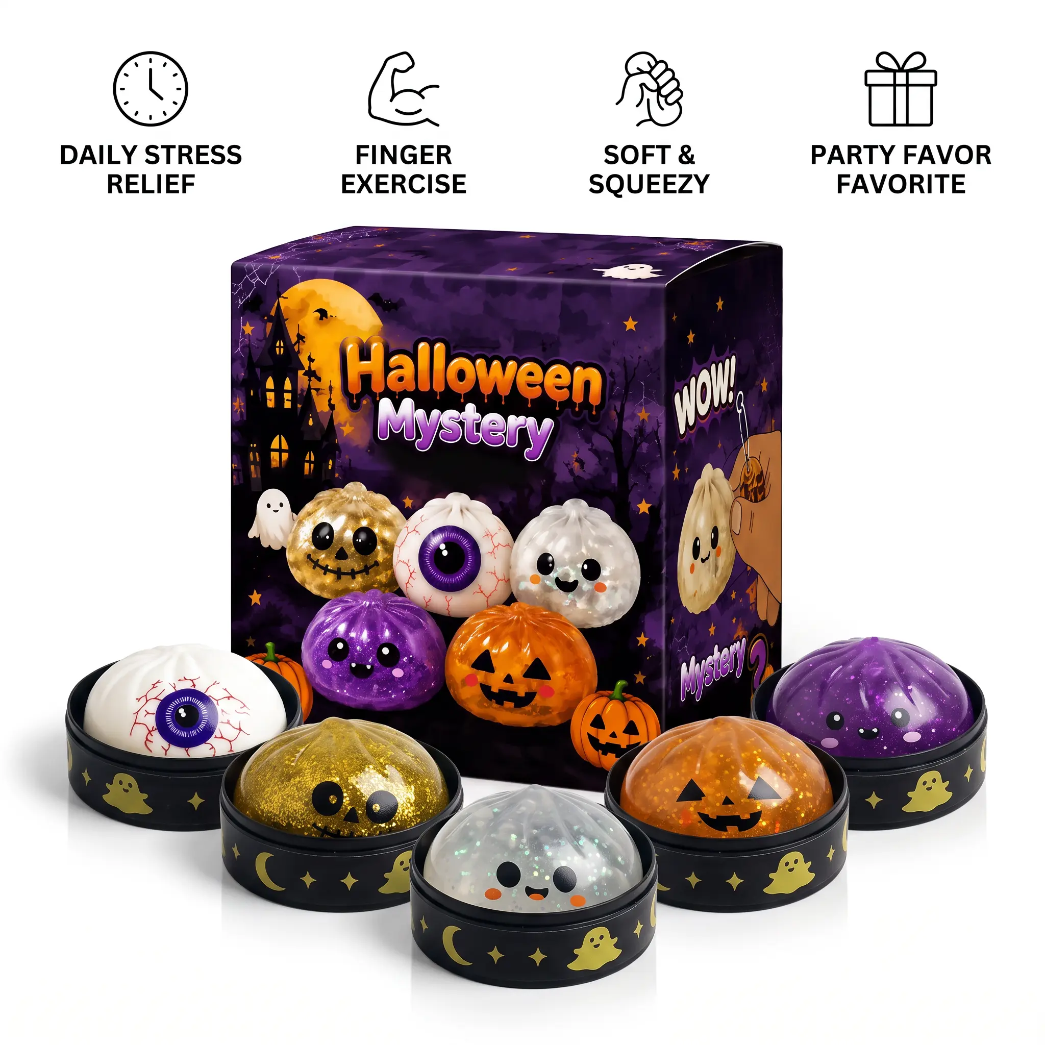 5PCS Halloween Squishy Set, Cute Pumpkin Sensory Stress Relief Fidget Items, Soft Slow-Rising Squeeze Goods for Kids, Spooky Party Favors & Halloween Gifts