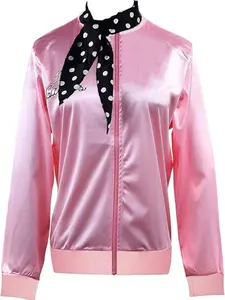 Women's Classic Satin Jacket, Vintage Style Polka Dot Scarf, Baseball for Parties & Performances, Retro Fashion