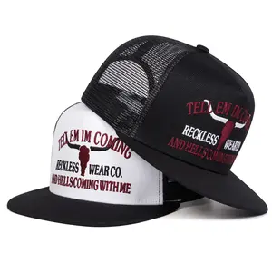Unisex Letter Bull Head Embroidered Hip Hop Hat Mesh Hat Adjustable Baseball Cap Breathable Sun Protection Outdoor Hat