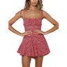 Cicy Bell Women's Boho Floral Wide Leg Short Romper Spaghetti Strap Smocked Jumpsuit with Adjustable Strappy and Ruffle Hem - Womenswear