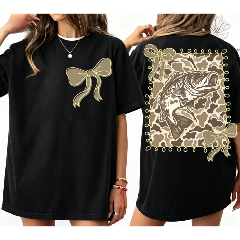 Camo Bass T-shirt, Jumping Bass Fish Sublimation T-shirt, Old School Camo Fishing Graphic, Hunting Fisherman T-shirt