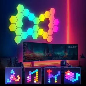 RGB Smart Hexagonal Wall Lamp | Color Changing Ambient Night Light, DIY Modular Shape, Music Rhythm Sync, APP Control, Adjustable Brightness & Multiple Lighting Modes. Perfect for Game Room, Bedroom, Living Room Decor, Modern Atmosphere Lighting & Smart H