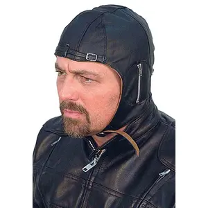 JAMIN LEATHER® Leather Aviator Helmet/cap #H1381A Black Leather Cap with Adjustable Closure
