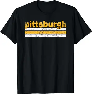 100% Cotton Pittsburgh Pennsylvania Three Stripe Vintage Weathered T-Shirt