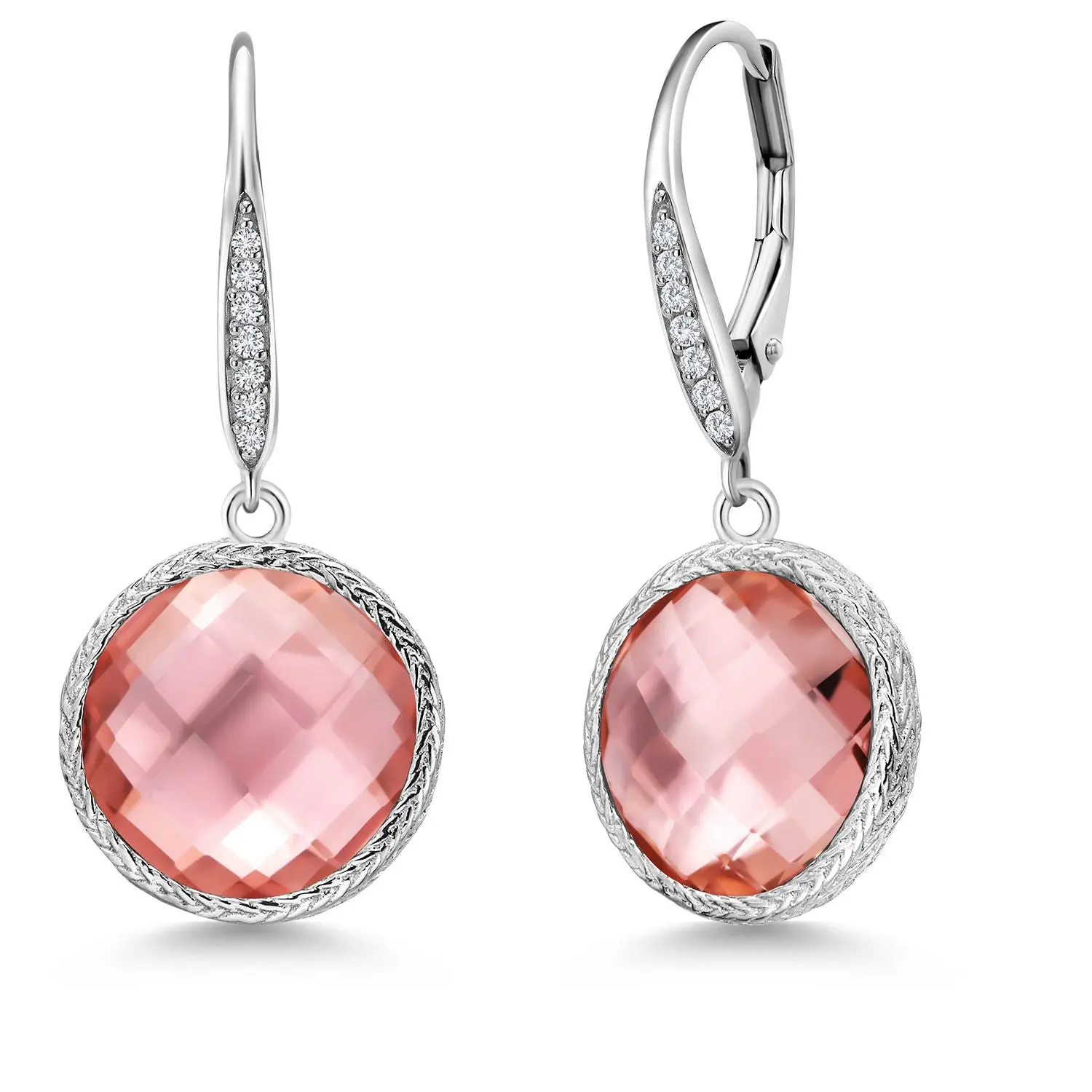 Gem Stone King 925 Sterling Silver Peach Nano Morganite and White Lab Grown Diamond Earrings for Women | 13.50 Cttw | Gemstone March Birthstone | Round 12MM