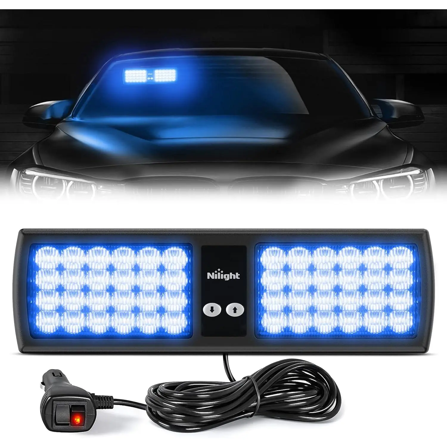 Nilight Blue 48-LED Visor Strobe LED Light Bar, Interior Windshield Working Fixture, Super Bright Underglow Accessory for Enforcement Professionals' Vehicles, Colored Led Strobe Light Bars & Work Lights