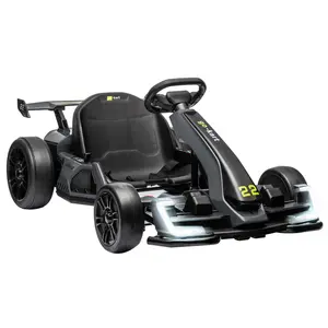 【GARVEE】24V Electric Go Kart for Ages 6-12 with Dual 150W Motors, 8mph Max Speed, Button Start, Safety Belt, Lights, Music, and 110lbs Load Capacity - Grey